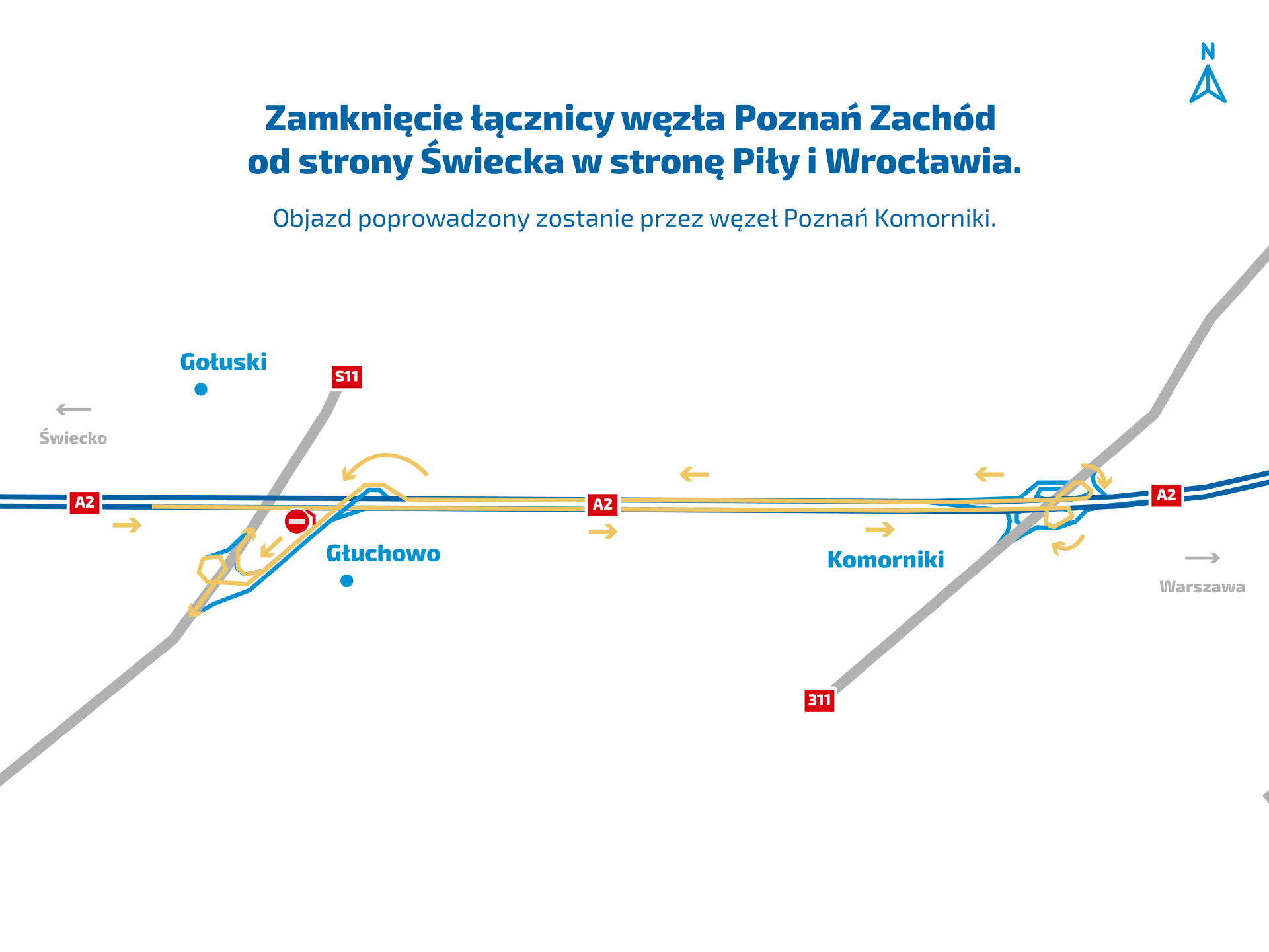 Remont nawierzchni w okolicy PPO Gołuski – zamknięcie łącznicy na węźle Poznań Zachód